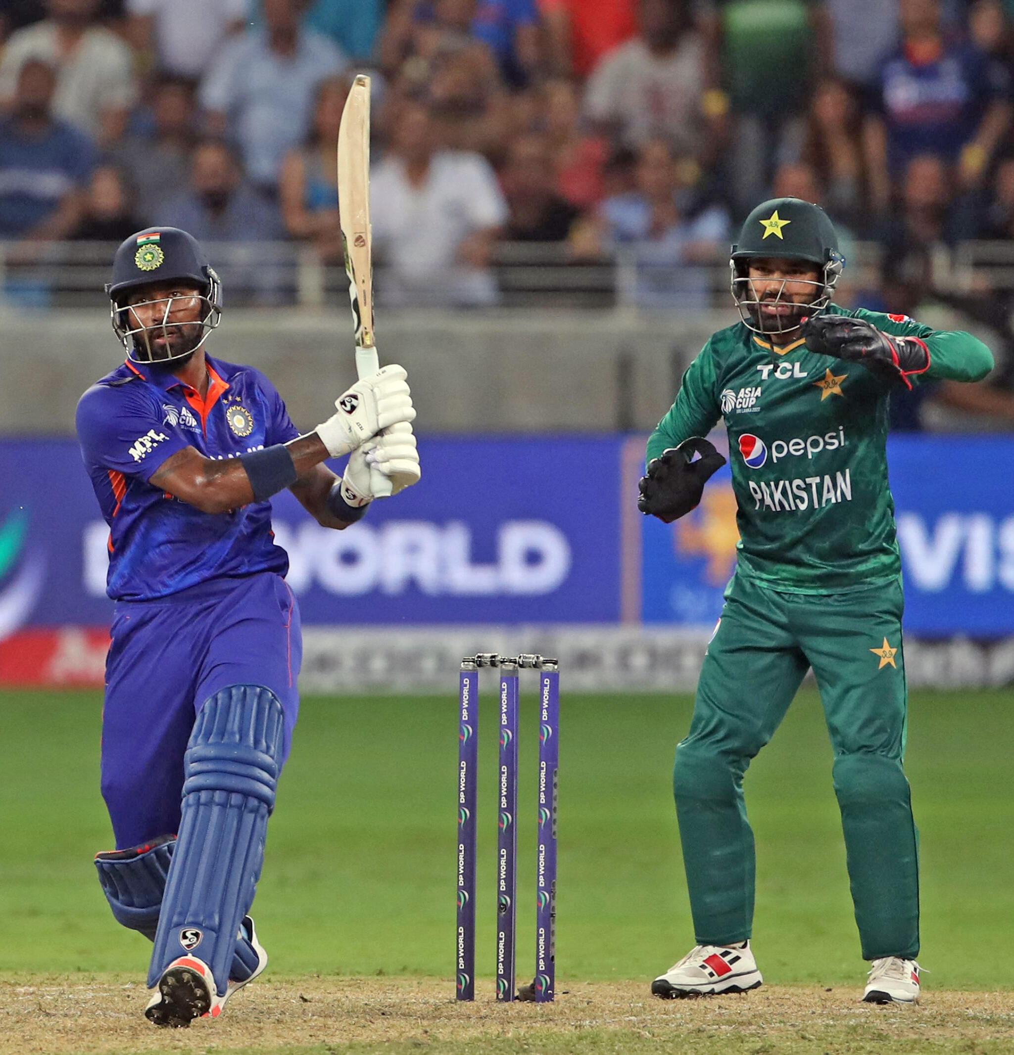 India's Hardik Pandya plays a shot
