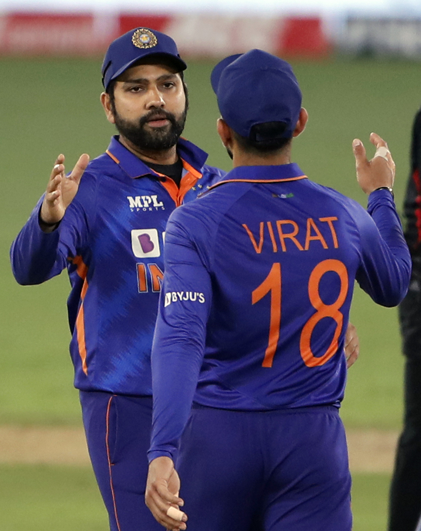 Indian skipper Rohit Sharma celebrates his win in the third ODI cricket match