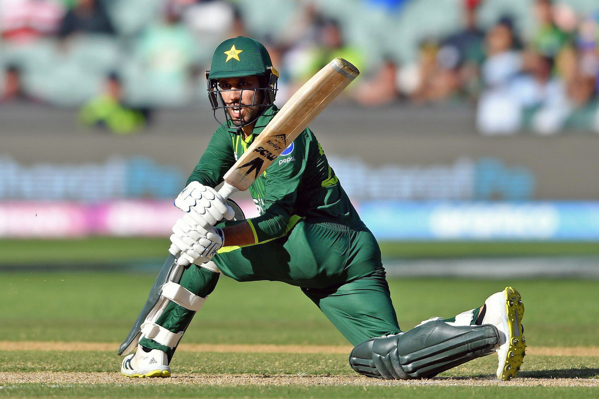 Pakistan's Mohammad Haris plays a shot