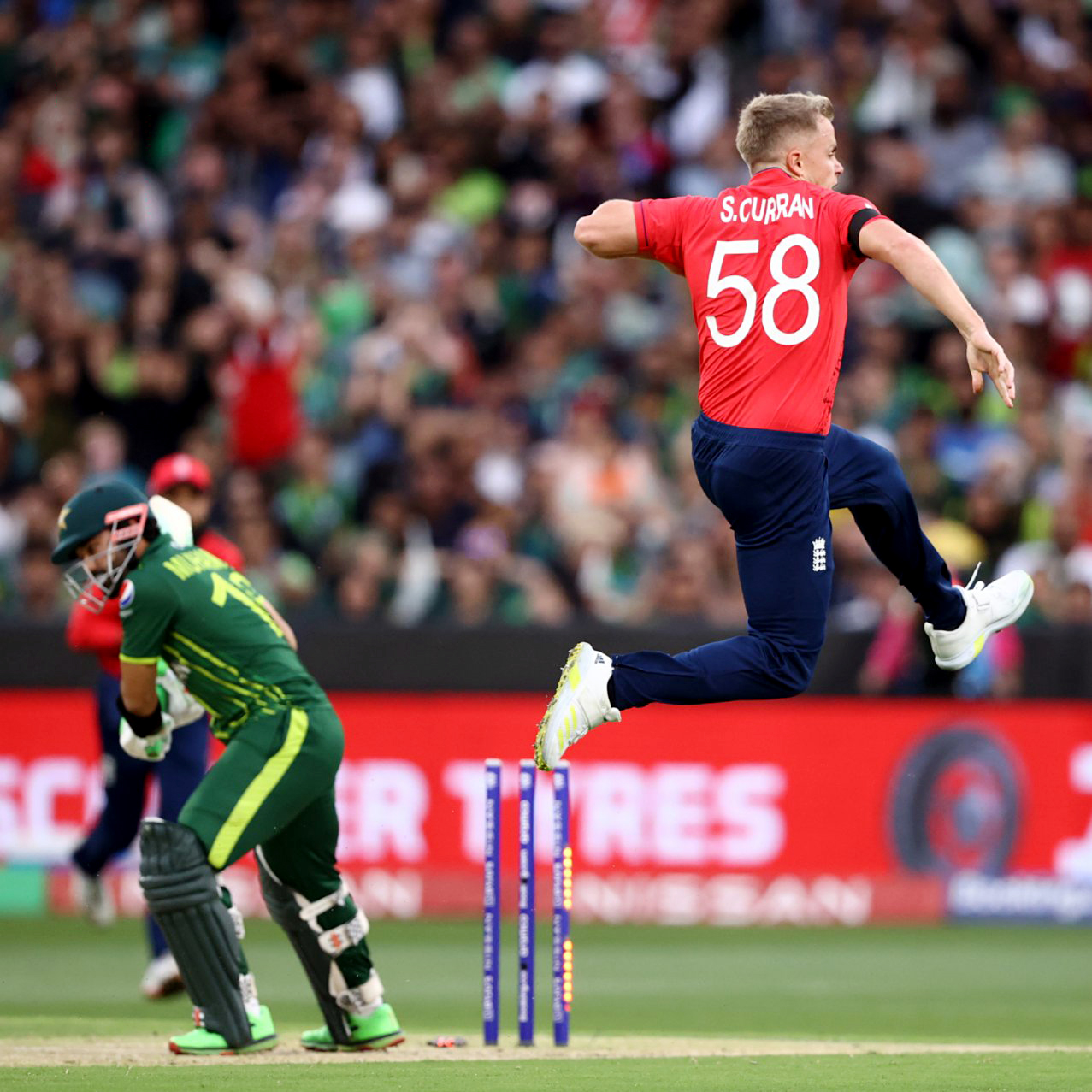 Sam Curran celebrates a wicket in ICC Mens T20 World Cup 2022  final