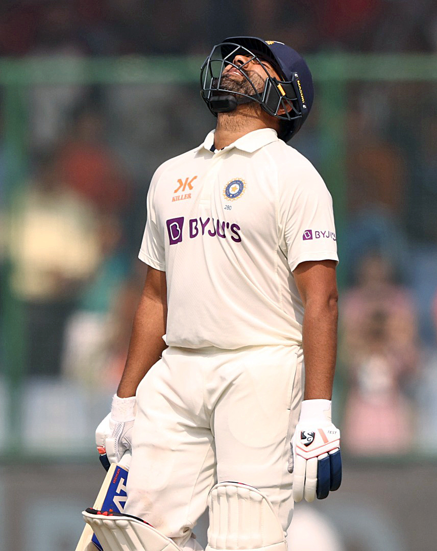 Rohit Sharma reacts after losing his wicket during 3rd day of the second test match against Australia