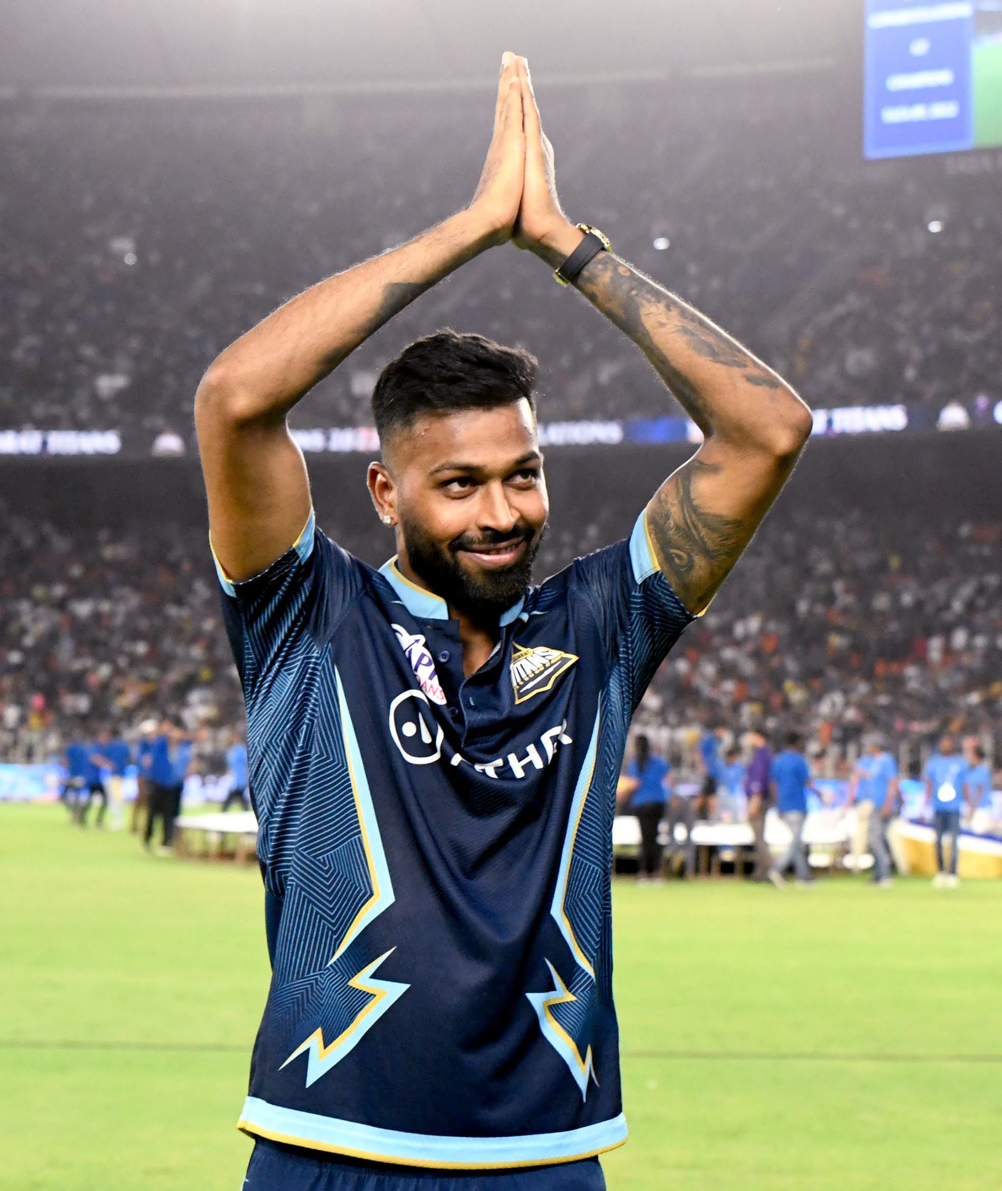 Gujarat Titans skipper Hardik Pandya celebrates after winning the final of IPL 2022